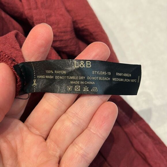 Lucky & Blessed Button Front Tunic Dress 3/4 Sleeve Sz L Burgundy Round Neck - Picture 10 of 11